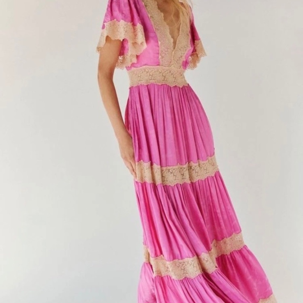 Spell Pink Tiered Ocean Maxi Dress  in Hibiscus